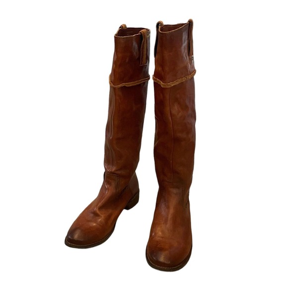 Frye Shirley Artisan Tall Riding Boots Brown Leather Pull On - Picture 2 of 15